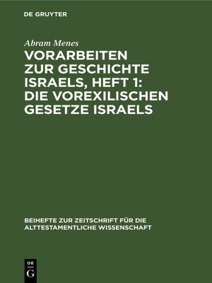 cover image of Vorarbeiten zur Geschichte Israels, Heft 1
